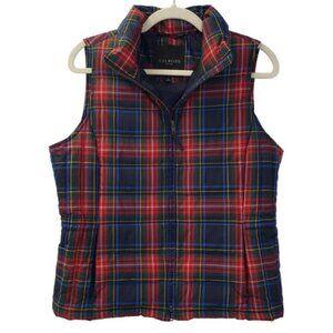 Women's Talbots S Tartan Plaid Down Puffer Vest poly fill, red blue green black